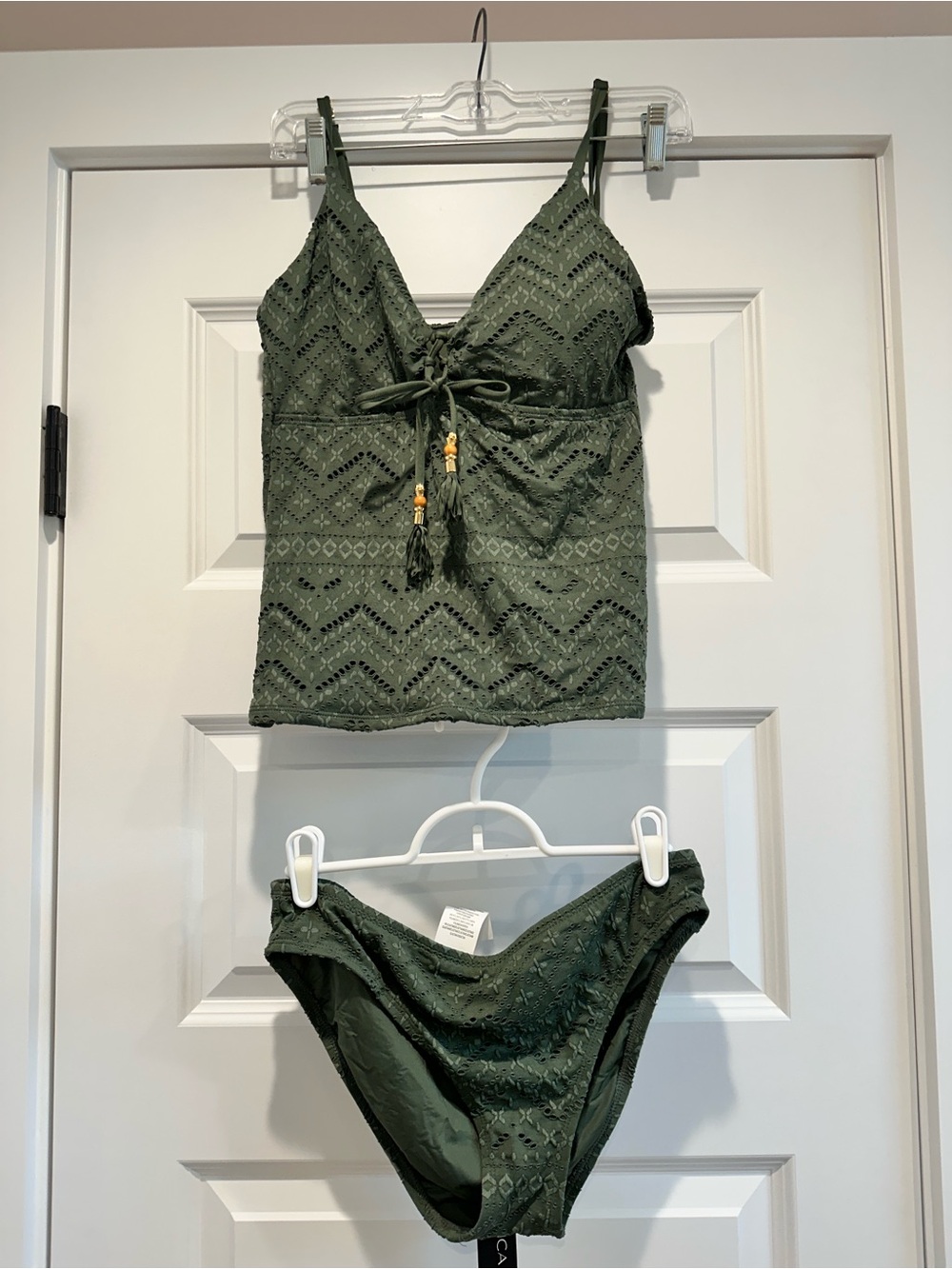 La Blanca Olive Green Lace Tankini and Bikini Set